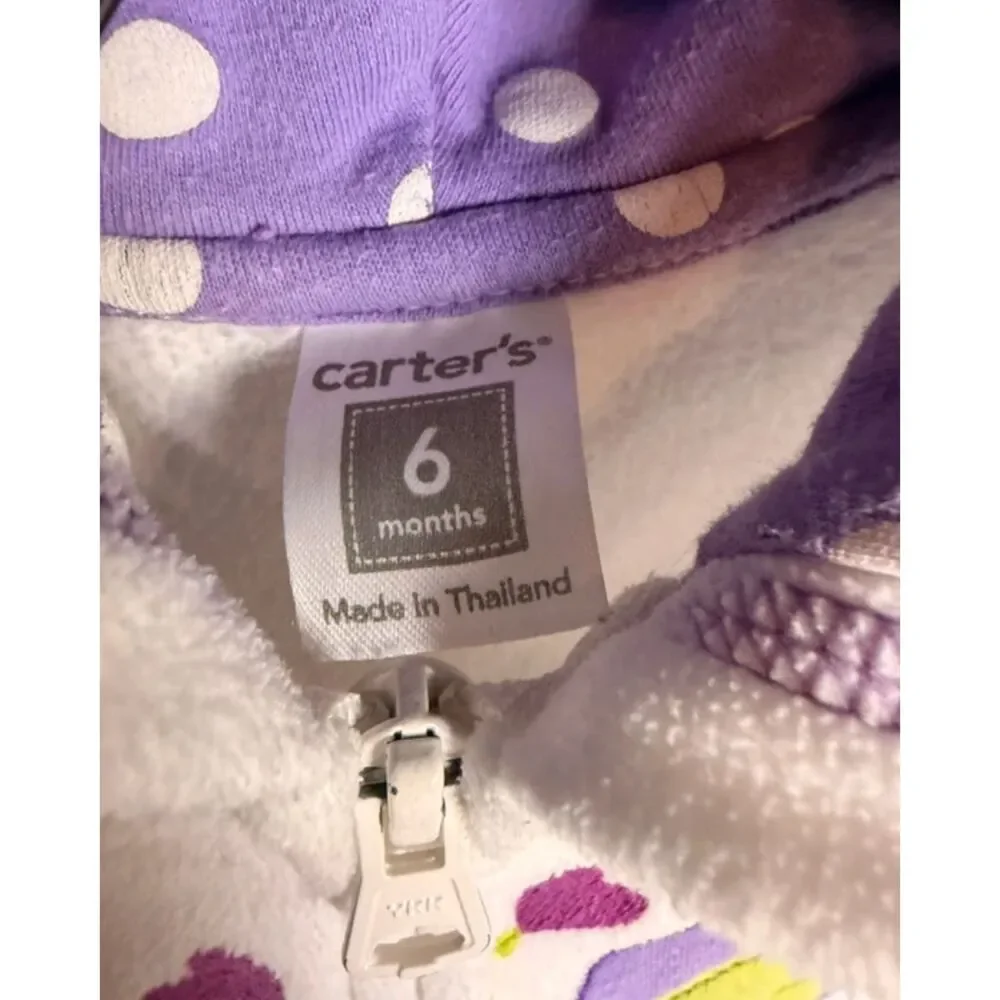 Carter’s White Purple Fleece Butterfly Hoodie Baby Girl’s 6M 5036